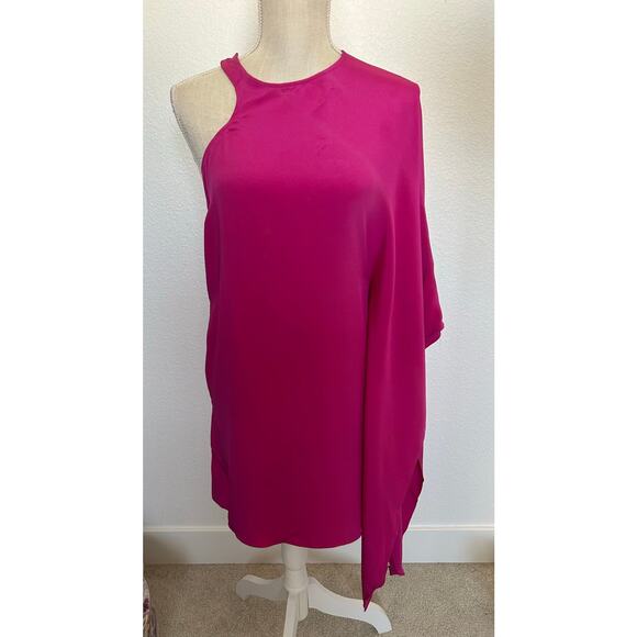 Jay Godfrey Magenta Silk one Shoulder Mini Dress - 2 - Picture 1 of 6